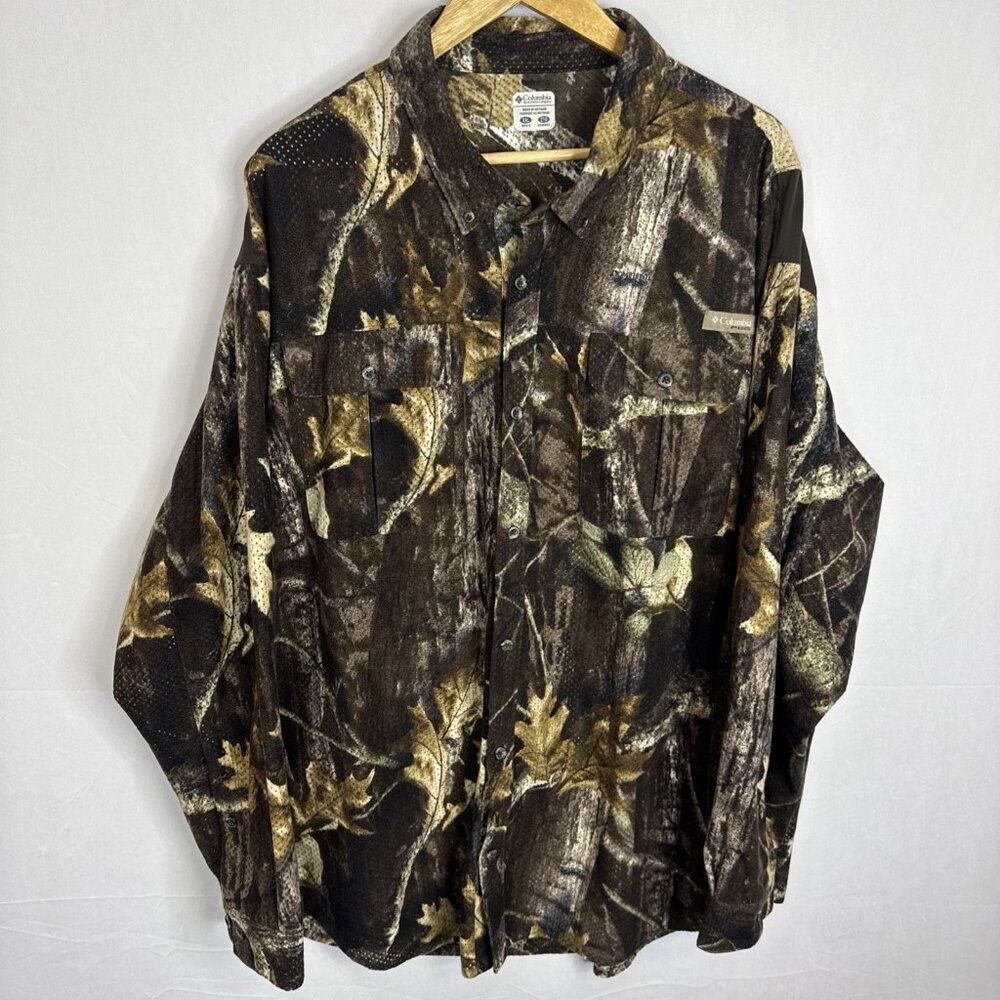 Columbia PHG Omni-Shield Camo Hunting Shirt XXL Long Sleeve Button Front